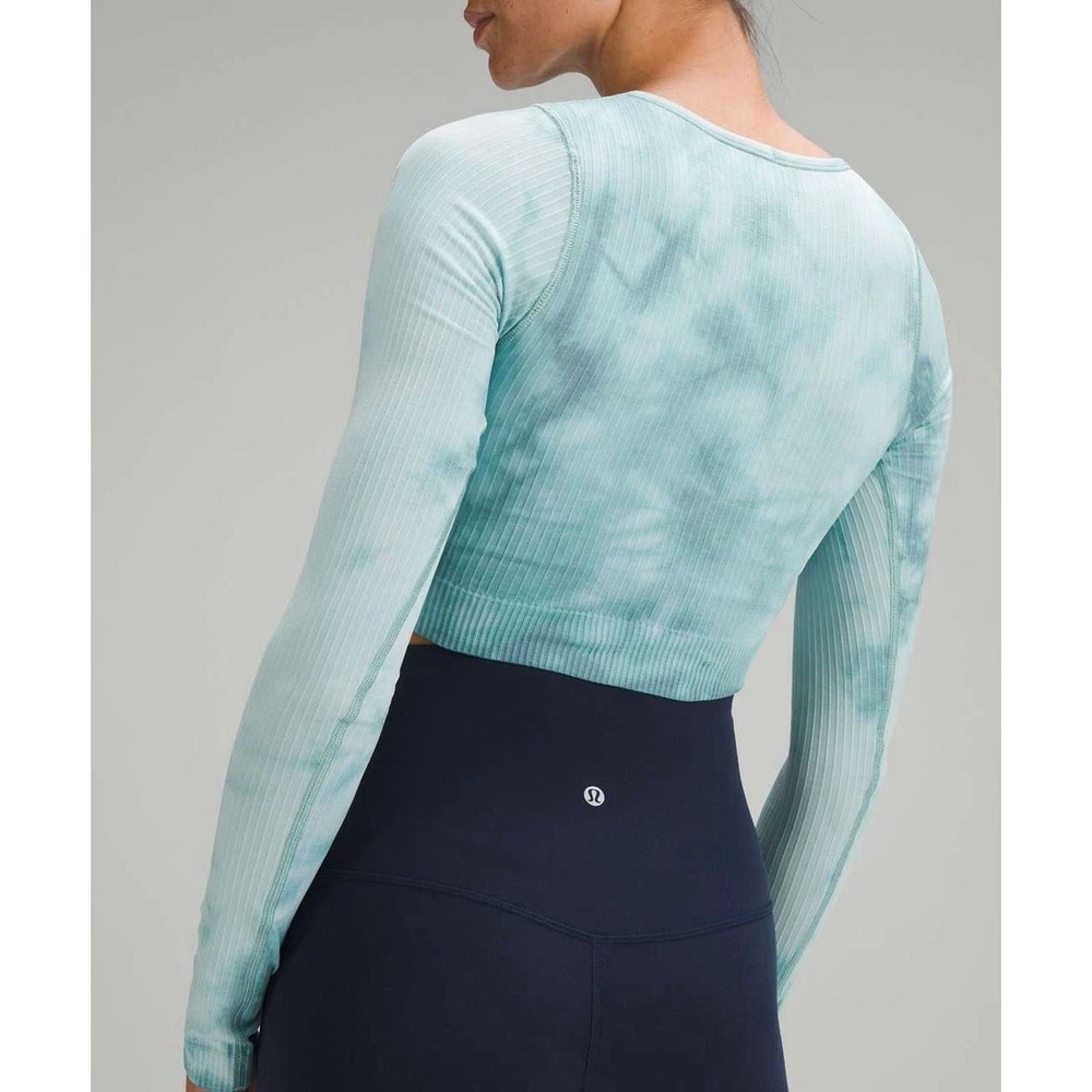 Lululemon 10 Ebb To Street Ribbed Crop Bra Top Long sleeve Tie Dye seamless